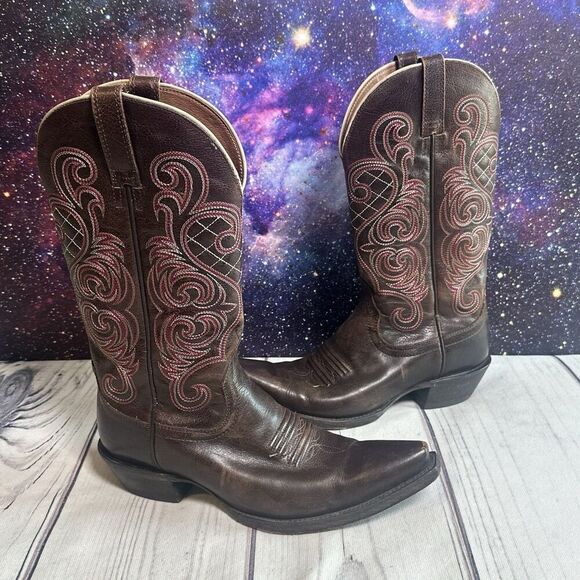 Ariat “Bright Light” Western Snip Toe Boots 10011920 Mahogany Leather Sz 8.5 - Picture 1 of 16